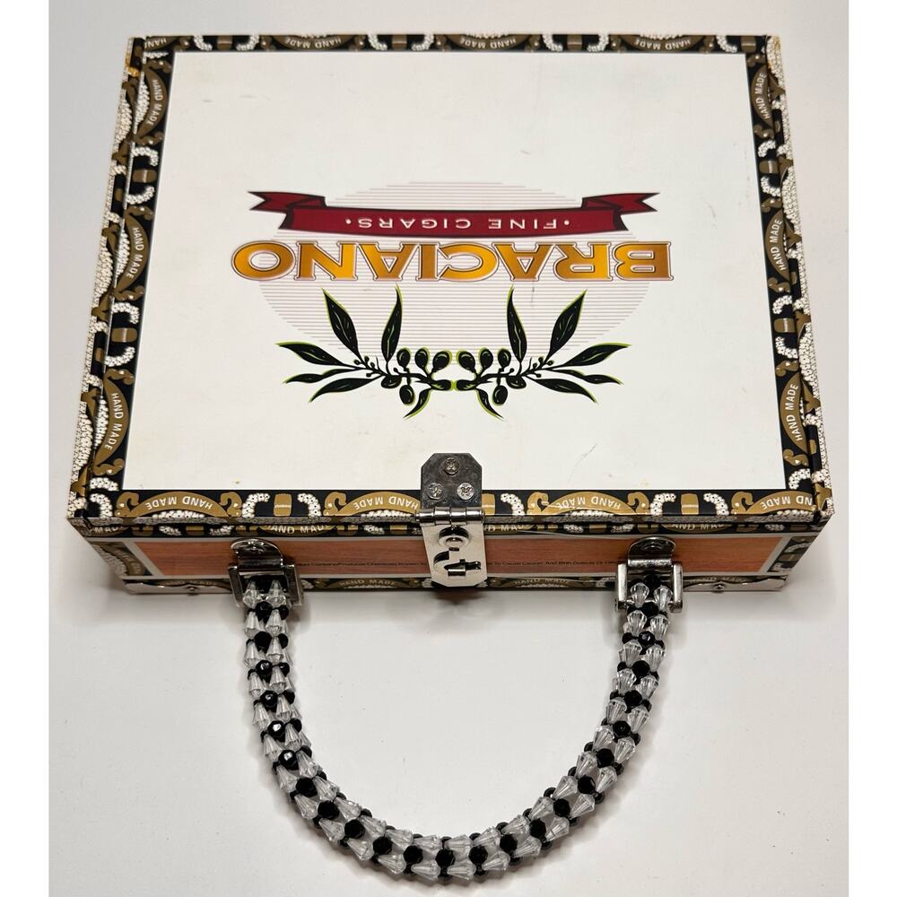 Vintage Imported Braciano Fine Cigars Beaded Box Case Purse Bag Night Skyline - Picture 16 of 16